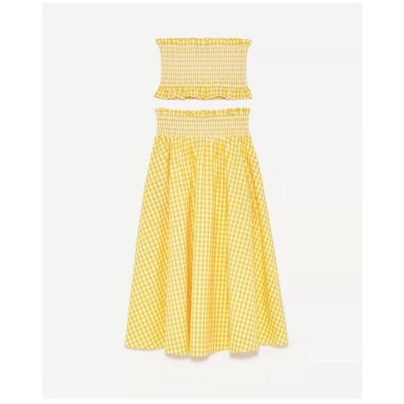 Zara Women’s Blogger Favorite Yellow White Gingham Bandeau High Waisted Full Mid - Picture 9 of 16